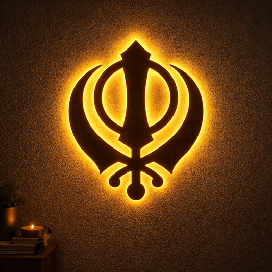 LED Khanda Symbol Wall Decor | Premium Sikh Spiritual Backlit Home Décor